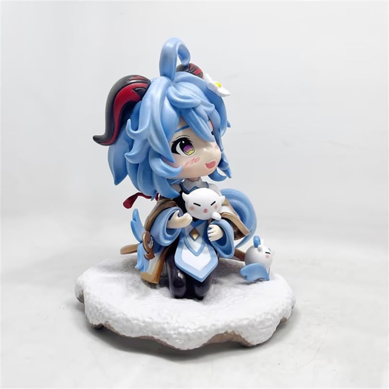 Figurki akcji anime Model Statue-Q wersja niebieskich włosów, czerwonych rogów i fioletowych oczu kobieca postać z gry, przytulanie białego, klęcząc na śnieżnej podstawie, waga 419 g