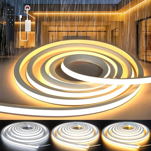 YOODI 2M/6.6FT Silicone Neon LED Strip Light Dimmable 3000-6500K 5%-100% LED Strip Lighting 220V Fireproof Waterproof IP65 Outdoor Rope Light Flexible Cuttable with Remote for Bedroom, Garden