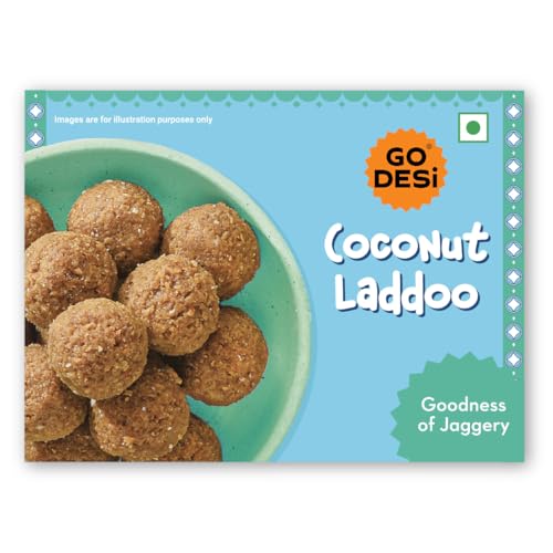 Image of GO DESi Coconut Laddoo, Made with Jaggery, Nariyal Ladoo, Laddu, Sweets Indian Mithai, Gift pack, 200 grams
