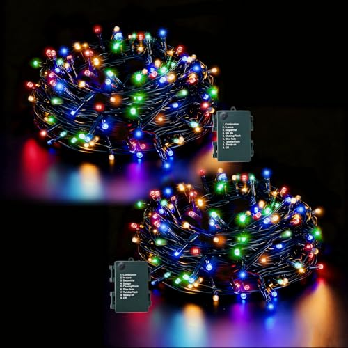 ZCLIKEU Lichterkette Batterie 5m 50LEDs 2 Stück Bunt Weihnachtsbaum Lichterkette Außen Batterie Timer & 8 Modi IP44 Wasserdicht Weihnachtsdeko Für Zimmer Party Hochzeit Baumdeko