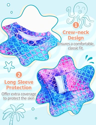Image of TENVDA Girls Rash Guard Swimsuit Long Sleeve Bathing Suits with Shorts for 3-12 Years Old Kids