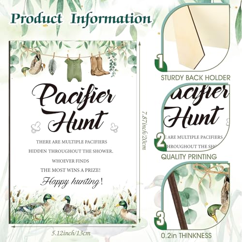 Image of Thyle 51 Pcs Mallard Duck Pacifier Hunt Baby Shower Games Include Hunt Sign and 50 Acrylic Pacifiers for duck hunting Baby Shower Game Decoration Sets Gender Reveal newborn announcement Party Decor