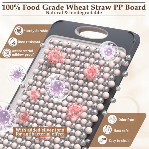 GUANCI Cutting Board for Kitchen, Non Toxic 2-in-1 Double Sided Design, 304 Food Grade Stainless Steel & Wheat Straw PP Chopping Board for Meat & Vegetables, Durable Kitchen Essential, Large 16”×11” by GUANCI - Image 4