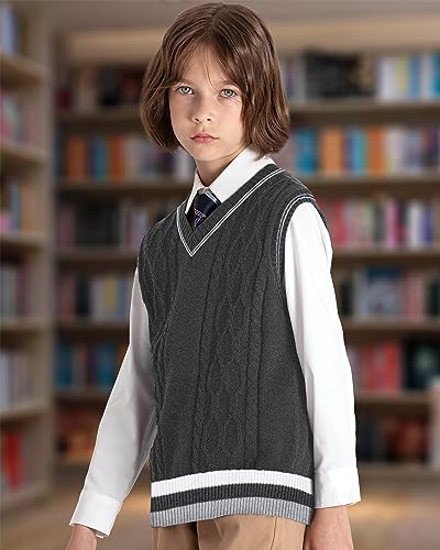 Image of JSTEX Boys Sweater Vest 100% Cotton Kids Uniform Vest V-Neck Sleeveless Knit Pullover for Boy Girls Toddler Size 4-14