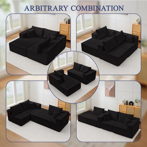 Image of Modular Sectional Sofa for Living Room, 108 inch Cloud Couch Sectional with L-Shape Chaise, Modern Upholstered Corduroy Boneless Couch with Memory Foam Deep Seat, No Assembly Required (Black)