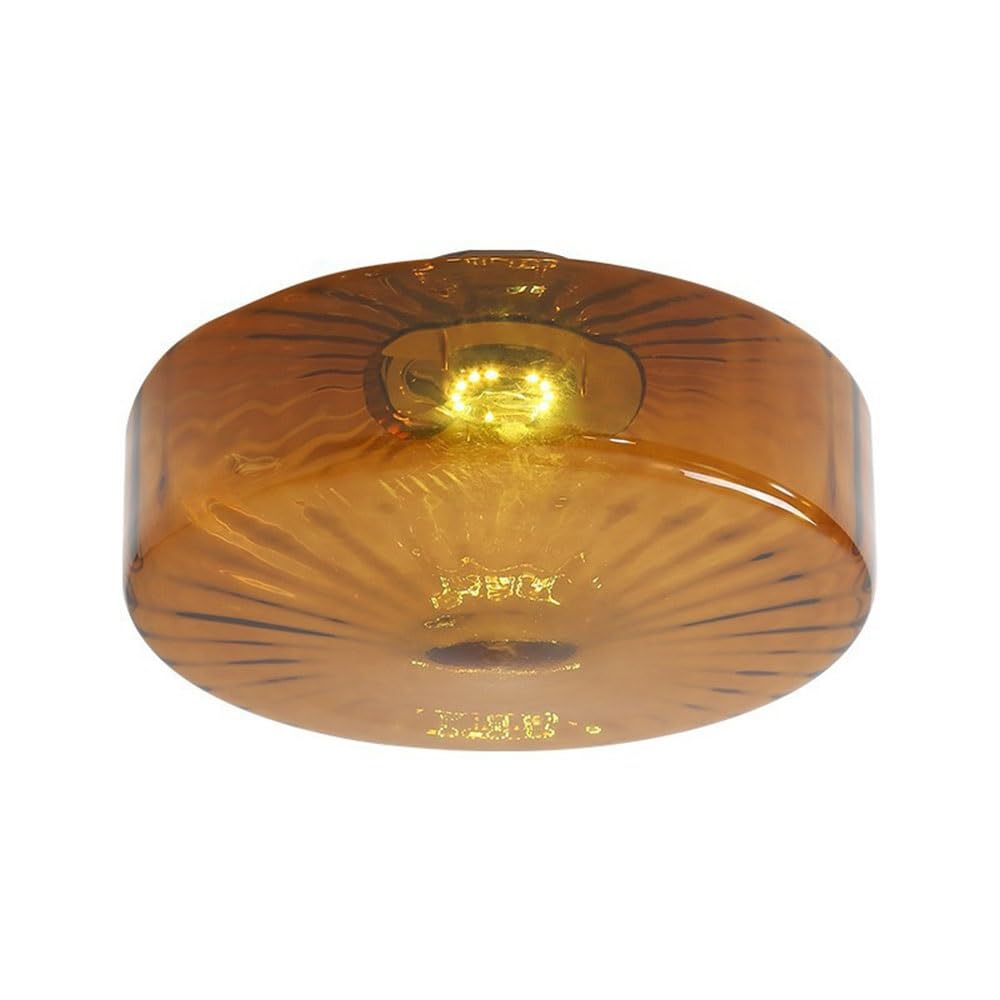 FEITENGDA Mid Century Amber Ripple Glass Ceiling Light French Modern Semi Flush Mount Ceiling Lamp Vintage Circular Close to Ceiling Lamp Fixture for Porch Foyer Entryway Hallway(28cm/11.02in)