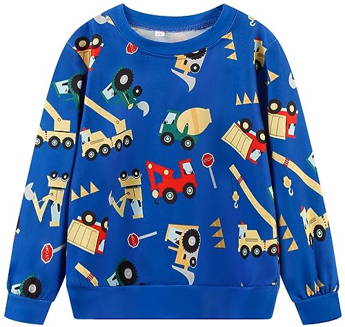 Image of Popshion Toddler Boys Sweatshirts Dinosaur Long Sleeve Pullover Crewneck Shirts Cartoon Tee Sport Tops for Kids 1-8T
