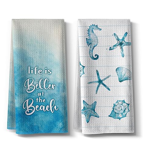 Beach-Funny-Kitchen-Towels-for-Home-Decor-Starfish-Seahorse-Scallop-Ocean-Themed-Summer-Dish-16x24-Inch-Seasonal-Ultra-Absorbent-Bar-Hand-Towel-Bathroom-Farmhouse-Set-of-2-Blue Beach Funny Kitchen Towels for Home Decor Starfish Seahorse Scallop Ocean Themed Summer Dish 16×24 Inch Seasonal Ultra Absorbent Bar Hand Towel Bathroom Farmhouse Set of 2 Blue