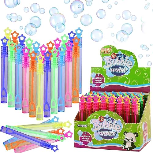 AMERTEER Party Favors - 48 Pcs Mini Bubble Wands For Kids Bulk Party Favors Perfect For Themed Birthday Christmas School Valentine - Goodie Bag Fillers Colorful Bubble Toys For Outdoor Fun
