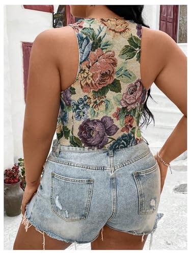 GORGLITTER Women's Plus Size Floral Vest Button Up Vest Sleeveless Cropped Blazers Vest Top2