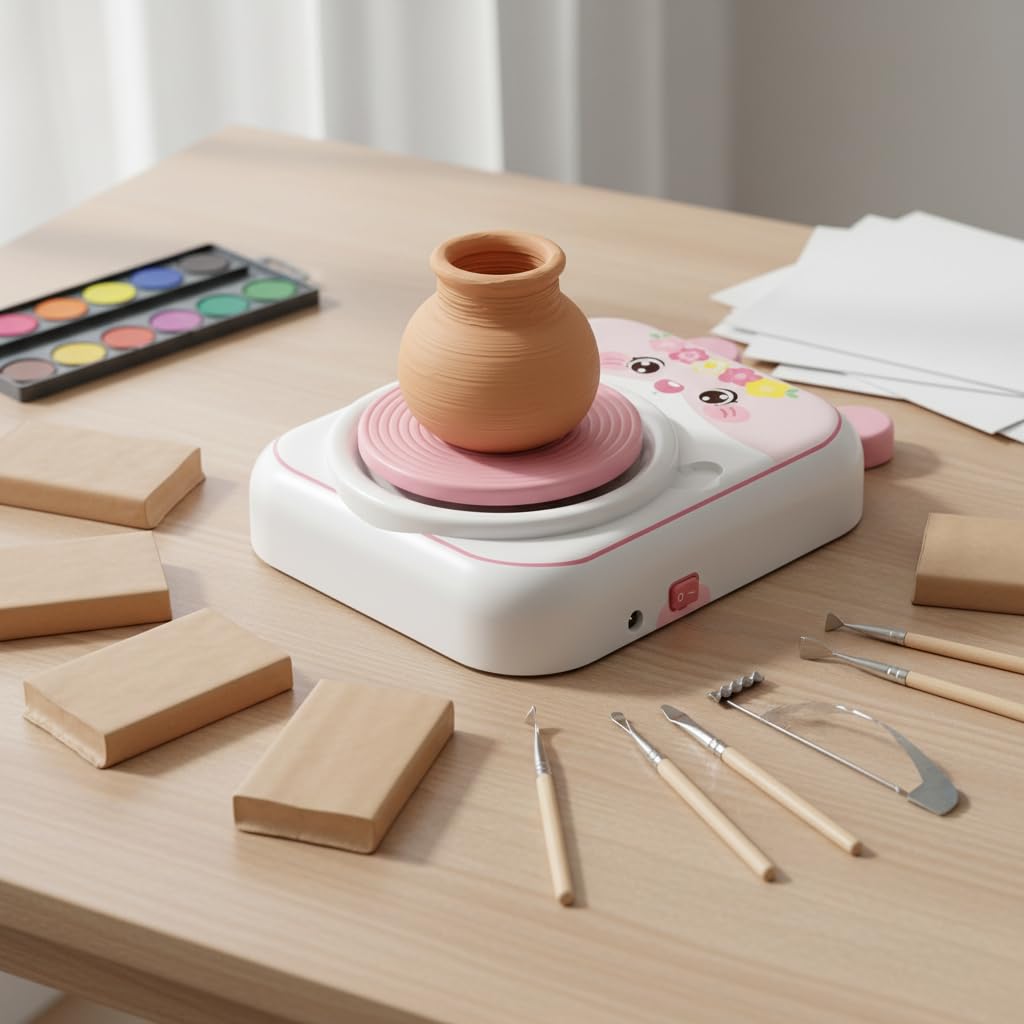 Yunmeryker Kit Ceramica Fai da Te per Bambini, Tornio Elettrico con Argilla Autoindurente, Set Creativo per Modellare