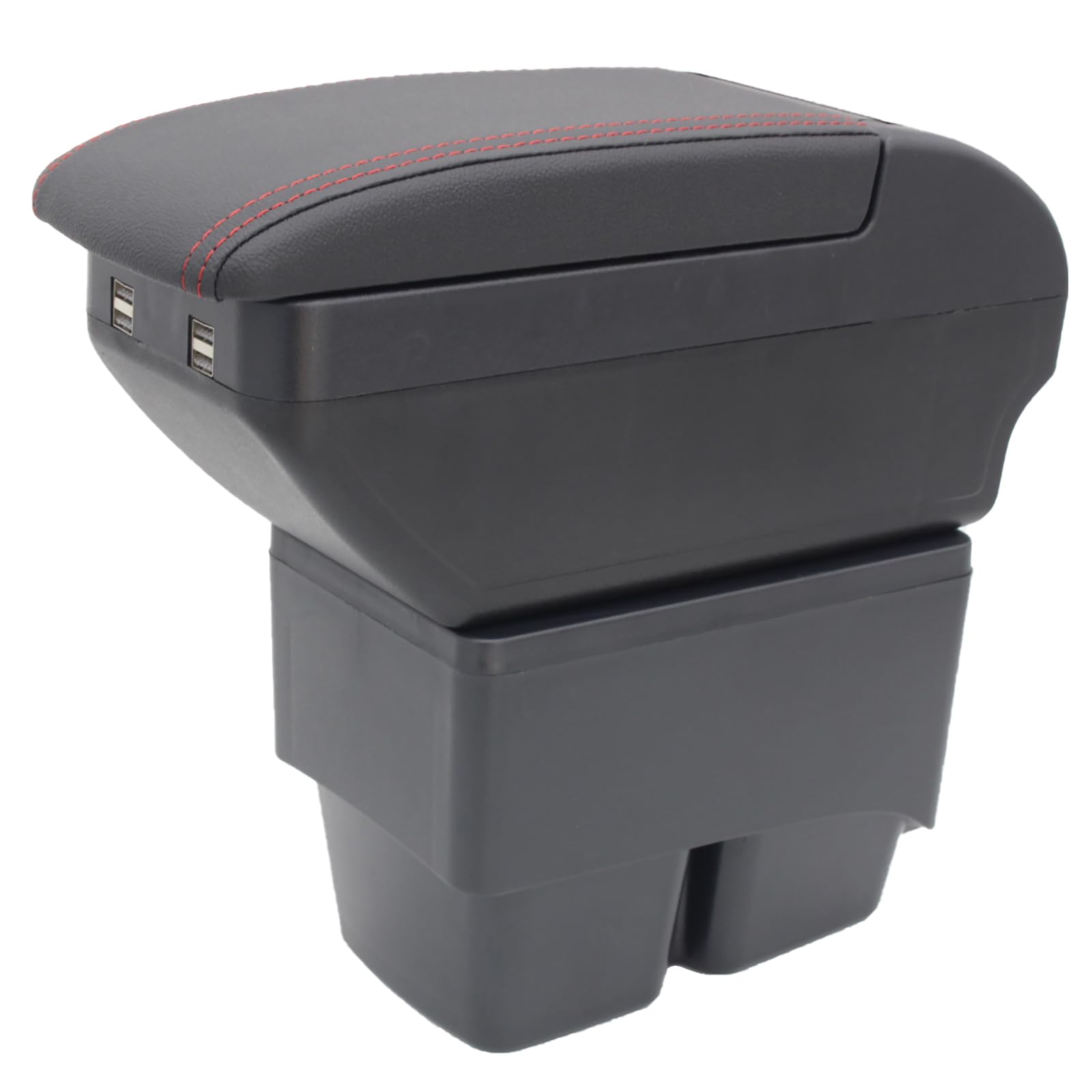 Auto Armlehne für Ford Fiesta 2009-2017 Doppelschicht Mittelkonsole Große Aufbewahrungsbox mit 4 USB-Ladeanschluss Becherhalter Zubehör Schwarz