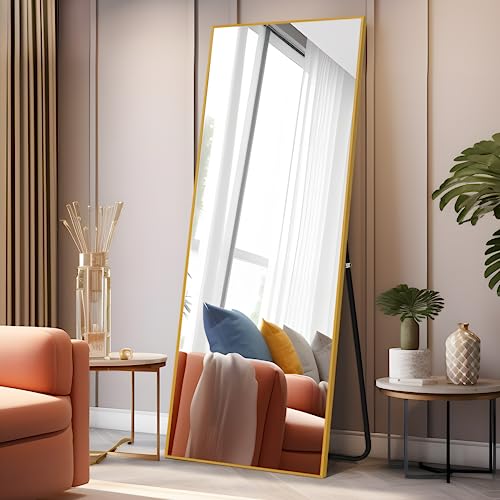 Image of PexFix Floor Full Length Mirror 64 inchx22 inch Mirror Full Length with Stand Full Body Mirror for Home Decor,Gold