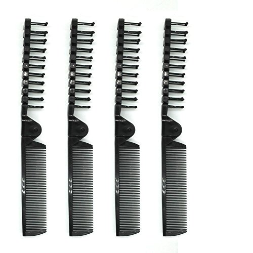 PUTYSUUN Portable Travel Size Comb Brush Combo Folding, Antistatic Pack of 4 (Black)
