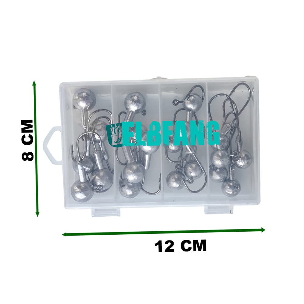 Elbfang Lot de 20 têtes de jig Taille 3/0 | 12 g | 14 g | 18 g | 21 g I 20 hameçons I Tête de jig pour leurre en Caoutchouc
