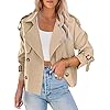 utcoco Casaco trench coat feminino curto trespassado manga longa para outono, Cáqui claro, XXG