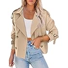 utcoco Casaco trench coat feminino curto trespassado manga longa para outono, Cáqui claro, XXG