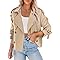 utcoco Casaco trench coat feminino curto trespassado manga longa para outono, Cáqui claro, XXG