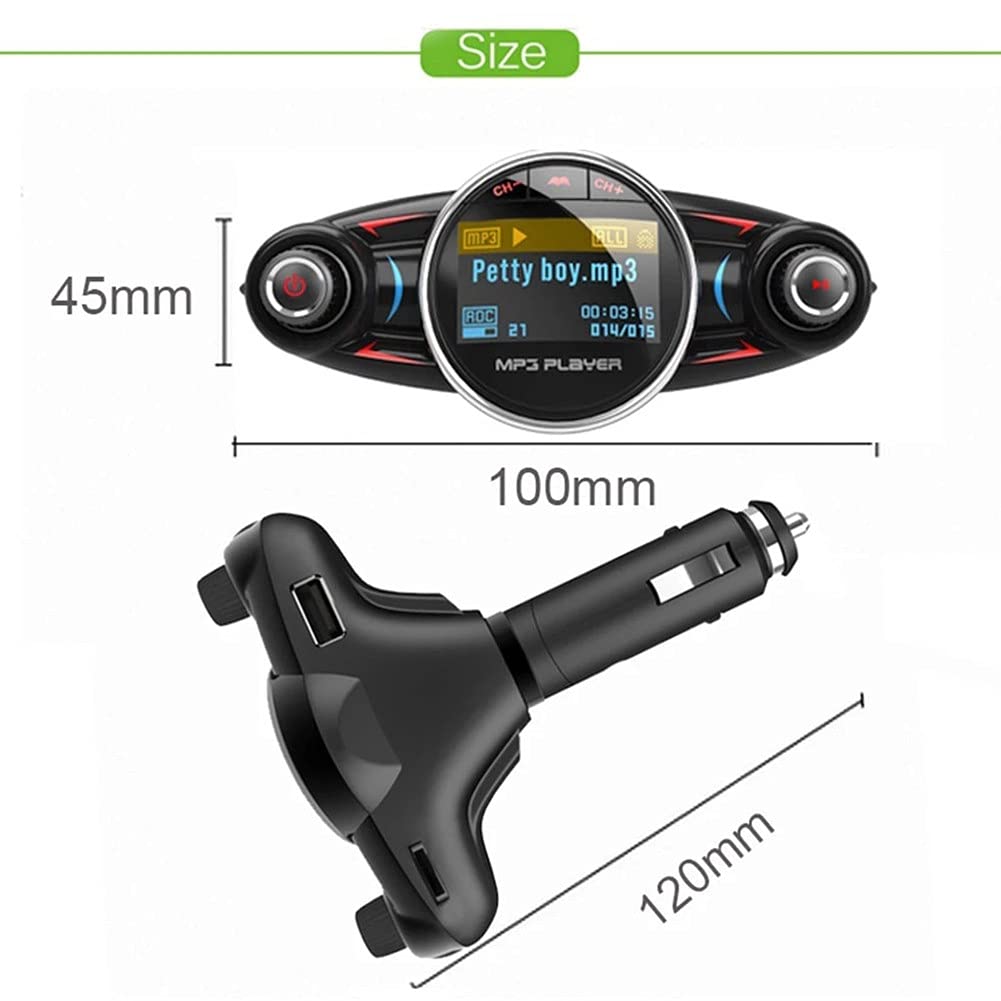 iSpchen Lecteur Mp3 Bluetooth De Voiture Transmetteur FM Récepteur Audio Bluetooth Aux sans Fil Adaptateur d'Autoradio à Rotation à 180 Degrés avec Chargeur De Voiture USB