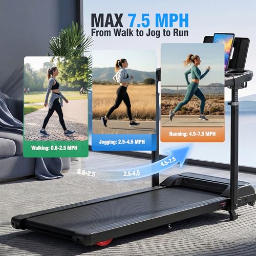 Image of Treadmill with Desk Workstation & Adjustable Height, 450 lbs Weight Capacity, Folding Incline Treadmill with Handle Bar, Portable Ultra-Quiet 3.5HP Walking Pad Treadmill with Desktop for Home Office
