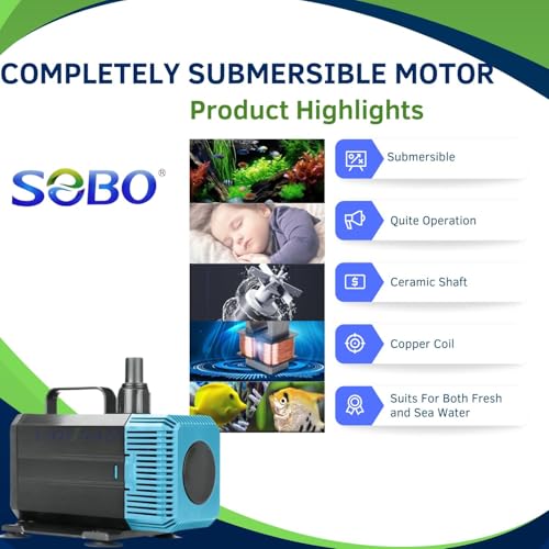 Image of SOBO WP Series (WP-2200| Power : 35W | Output : 2000L /H | H.max : 2M) Aquarium Energy Saving Low Noise Submersible Water Pump for Aquarium Fish Tank, Hydroponics, Water Fountain and Koi Pond