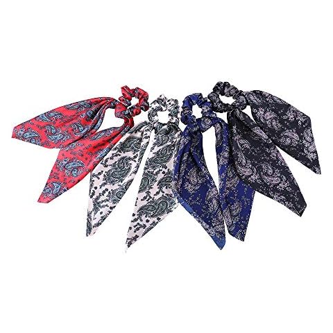 WELROG Hair Scrunchies Women Hair Ties Head Wrap Chiffon Floral Elastics Hair Bands Accessories for Girls (Pink/Black/Blue/Red) Cover