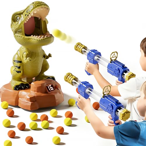 Siwuoke Dinosaur Shooting Game with Auto-Moving Target, 2 Air Blasters & 50 Foam Balls, Interactive Toy for Kids, Gift for Boys & Girls Ages 3 4 5 6 7 8 Years Old