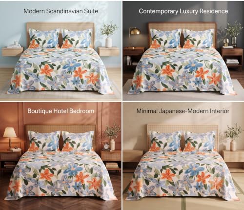 Image of BSB HOME 240 TC Cotton Double Bedsheet with 2 Pillow Covers,Soft & Breathable Floral Print Bed Sheet,Fade Resistant,Easy Care Bedding Set,90 x 100 Inches(228 x 254 cm)-Terracotta & Periwinkle Floral
