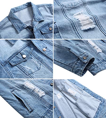 Image of Mens Denim Jacket Ripped Slim Jean Jacket Coat for Men