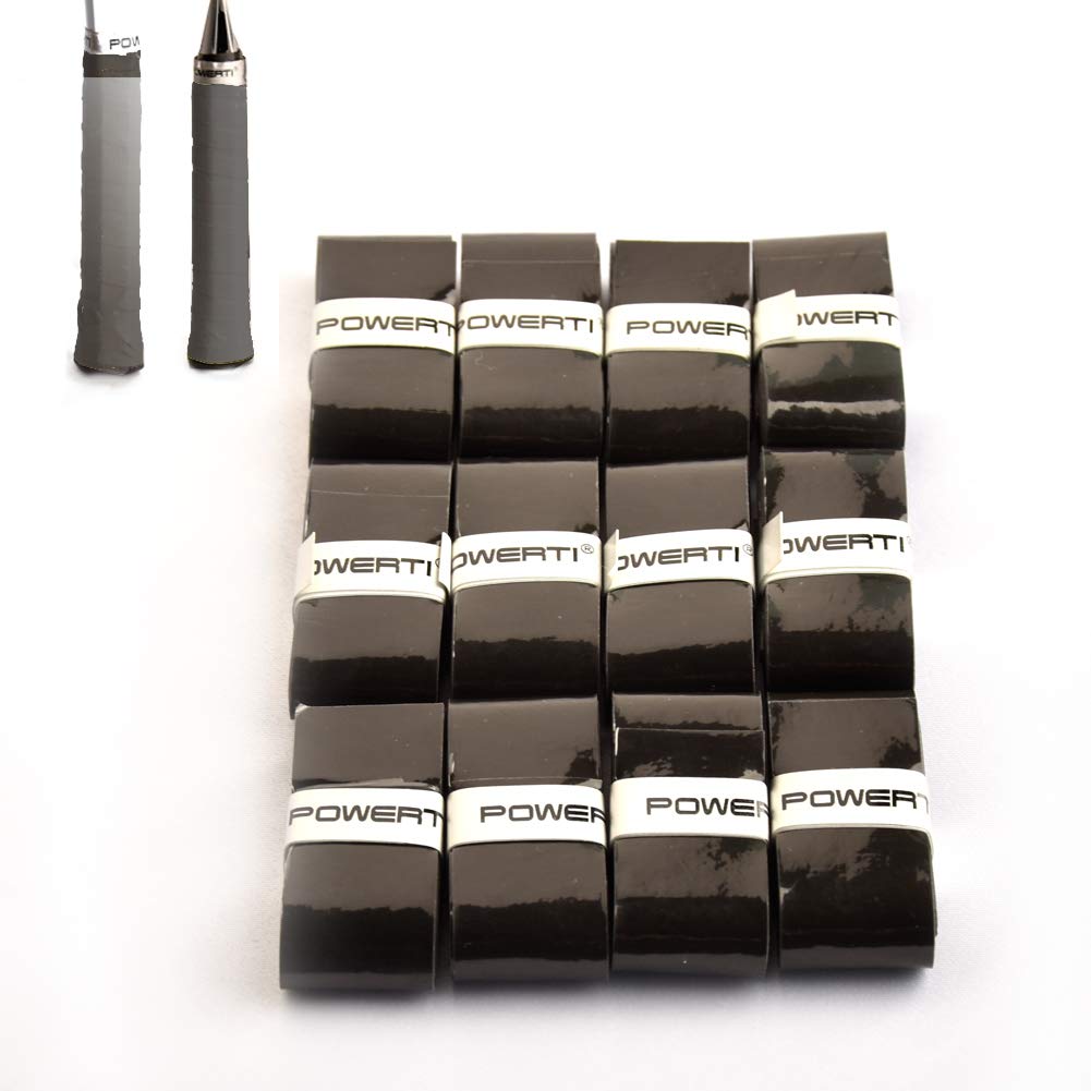 mike Powerti Tennis Racket Grip Tape Overgrip Tacky Overgrip Wrap for Squash Racket, Racquetball, Badminton, Pickleball Paddle, Baseball Bat 12 Piece Per Pack (Black)