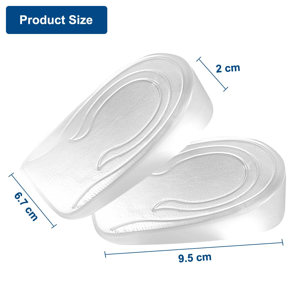Plantillas Gel para Fascitis Plantar y Espolón Calcáneo, Taloneras de Silicona Transparente, 2 cm Aumento de Altura