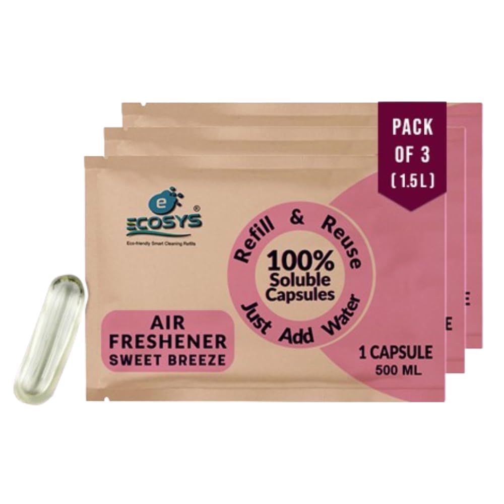 Ecosys Sweet Breeze infused 1.5L of Non-Toxic Air Freshener Liquid Capsules for Home, Bedrooms and Restrooms, Pet & Baby Safe Fresh Fragrance, Pack of 3 (1 Capsule for 500ml) (B0D4YMW6HP) Amazon Price History, Amazon Price Tracker