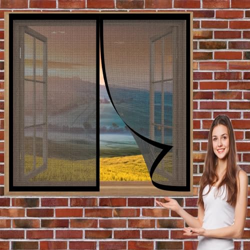 Mosquito Insect Mesh Screen 172 x 154 cm(68 x 61inch) Mosquito Net Insect Net Mosquito Bug Protection Without Drilling Easy to Install Fly Net for Windows for Windows Doors Patio, Black