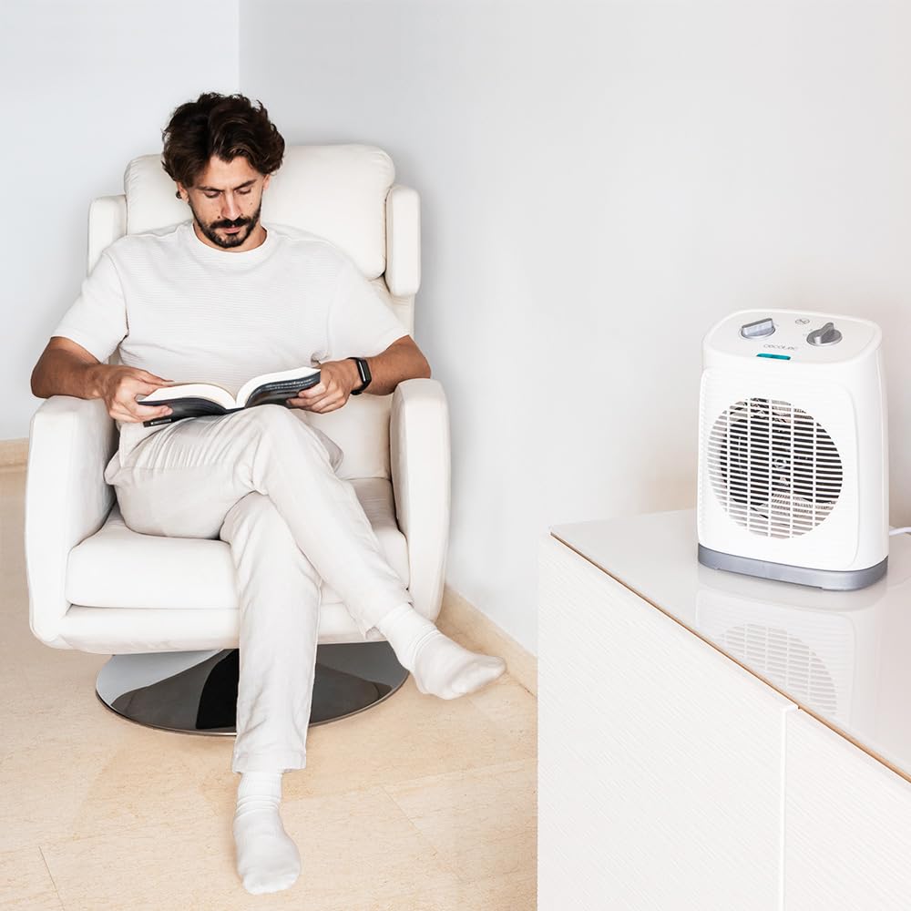 Cecotec Riscaldatore elettrico a basso consumo ReadyWarm 2050 Max Force Rotate White. Termoventilatore da 2000 W, oscillazione a 65°, 3 modalità, termostato regolabile, area di copertura 20 m2, bianco