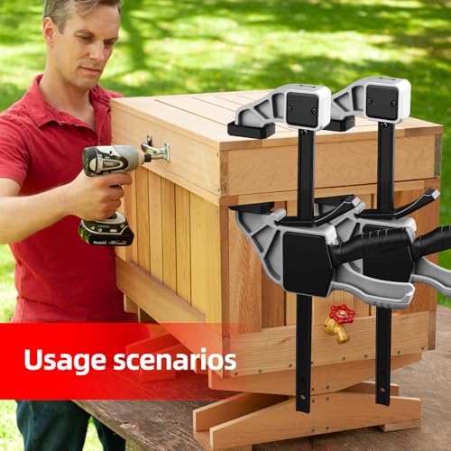 Image of 6-Pack Wood Clamps 4Pcs 12in & 2Pcs 6in for Woodworking | Ergonomic Grip,150Lbs Clamping Force,Bar Clamps One-Handed Quick Grip /Spreader Design,Furniture Assembly