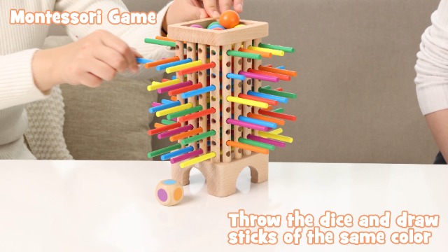 Gioco Montessori In Legno Con Bastoncini Colorati E Dadi, Per Bambini 3-6 Anni, Torre Pendente, Abilità Motorie - 5