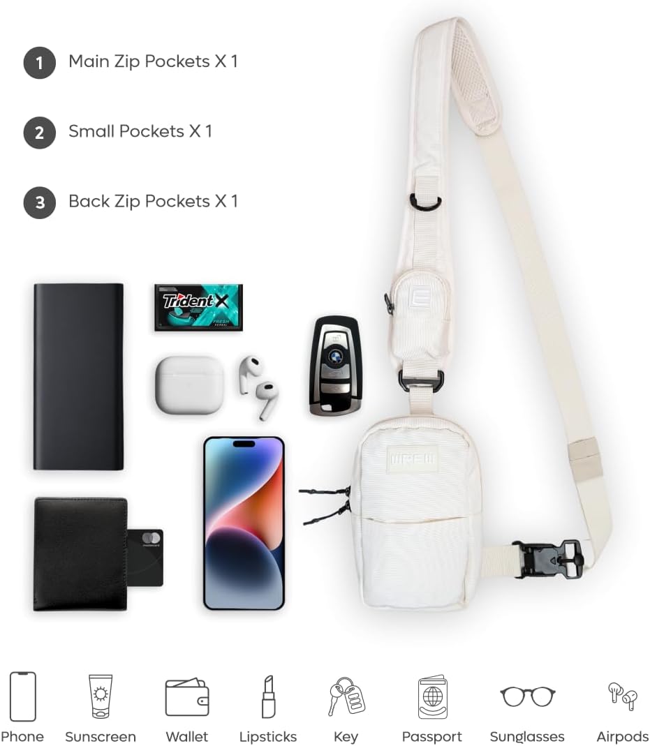 Mini Sling Bag for Men-Crossbody Bag with Shoulder Straps for Women-Multipurpose Keyholder Travel Backpack for Hiking (Beige) - Image 3