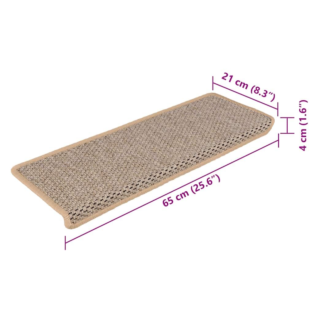 vidaXL Tapis d'Escalier Autocollants 15 pcs, Protections d'Escalier Antidérapantes, Moquettes de Marches Insonorisantes, 65x21x4 cm Beige Clair