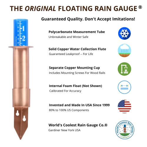 World's Coolest Rain Gauge, Original Floating Measurement Tube, Gardening, Monitor, Conserve, Easy To Read (Copper Mount) #TOP4