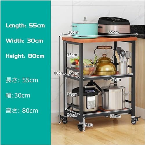 LarKitchen Island Cart - Carrito plegable de 3 niveles con estantes de acero inoxidable para oficina en casa, casa y nizat