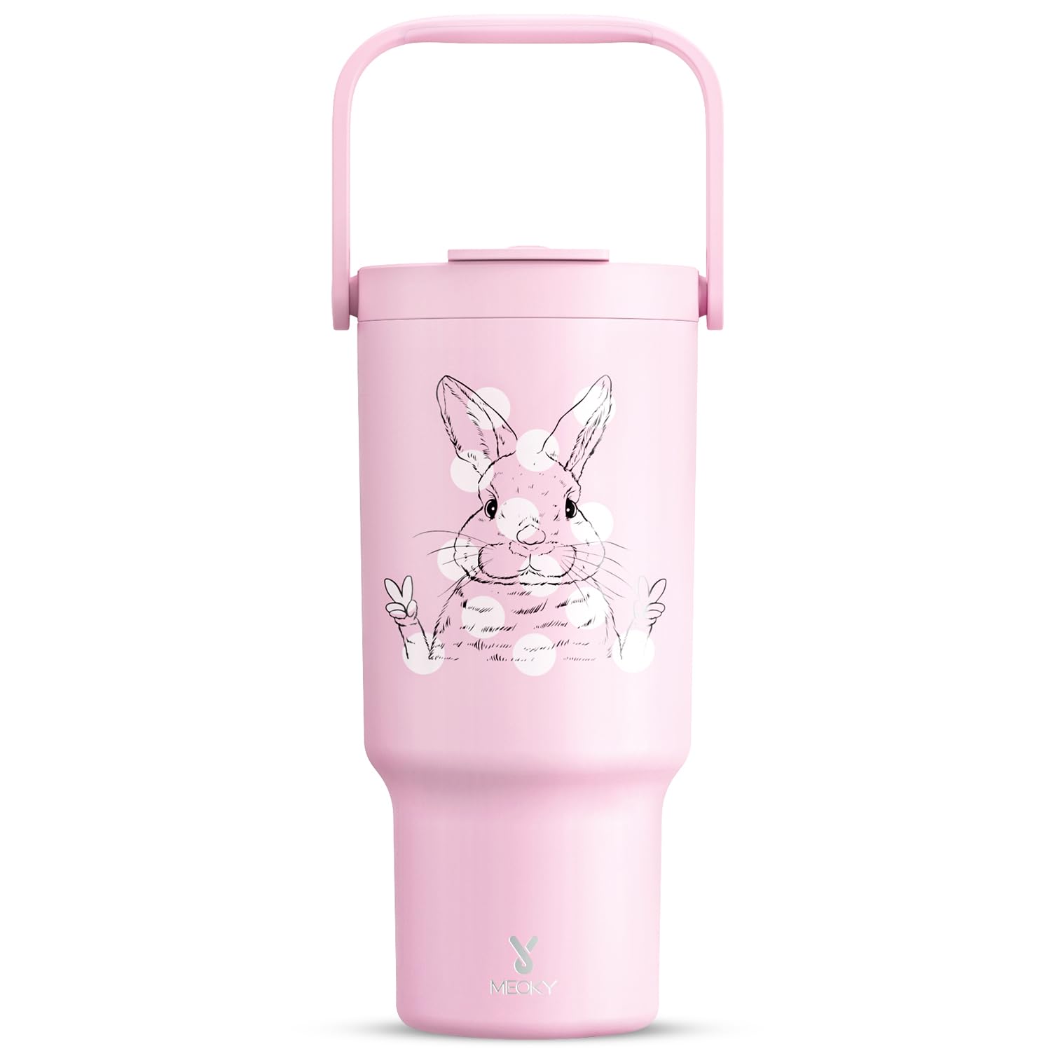 32 oz Tumbler with Handle, Tumbler with Lid and Straw, Stainless Steel Travel Mug, 100% Leak Proof, Keeps Cold for 24 Hours, Fits in Car Cup Holder (Bunny)