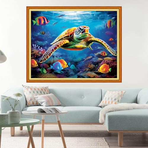 Image of Dimxvean Stamped Cross Stitch Kits,Cross Stitch Kits for Adults Beginners,Embroidery Kits Full Range of Cross Stitch Stamped Kits Needlepoint Kits Cross Stitch Patterns-Millennium Turtle 16x20 inch