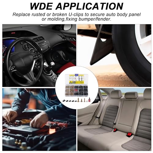 205 Stk Blechmutter Schraube Mutter Clip Kit, inkl 100 Kreuzkopf Blechschrauben, 105 U Typ Blechmuttern, Kfz Karosserieschrauben, U Typ Auto Kotflügelclips Karosserie-Klemmen und Schrauben