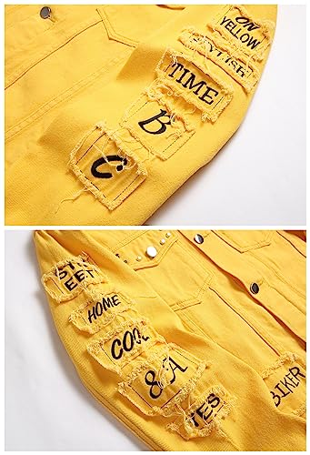 Image of LZLER Men's Denim Jackets Distressed Destroyed Classic Vintage Slim Fit Ripped Fashion Trendy Trucker Jean Jackets