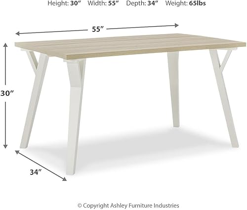 Miniatura 3 de Signature Design by Ashley Mesa de comedor rectangular moderna Grannen, color blanco y madera natural