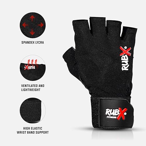 Image of RUBX Rubber Coated Professional Exercise Hex Dumbbells (5 Kg x 2pc (Total = 10 kg + Black Leather Gloves))