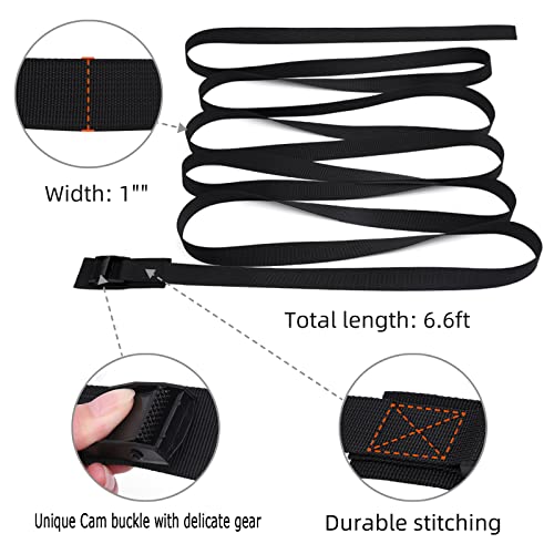 Image of 6.6ft Lashing Straps with Adjustable Cam Buckles Tie Down Cinch Straps up to 550lbs for Packing,Cargo,Luggage,Motorcycles,Truck Black 6 Pack (6.6' x 1 inch)