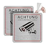 DAOUZL Achtung Videoüberwachung Schild mit DSGVO Hinweis, 2 PCS Achtung Videoüberwachung für Privatgrundstück, 15x15cm Schild Kameraüberwachung, Kamera Überwachung Schild