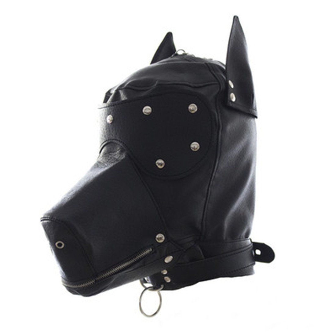 Welpenmaske mit Traktionsgürtel Doggy Maske Halloween Lederhaube Maske für Partyspiele Maskerade