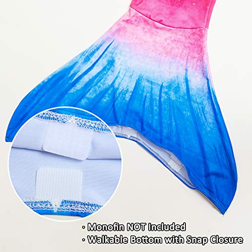 Play Tailor Mermaid Tail Swimmable Costume Swimsuit for Girls Swimming (No Monofin), Blue Pink Yellow, 8 Years